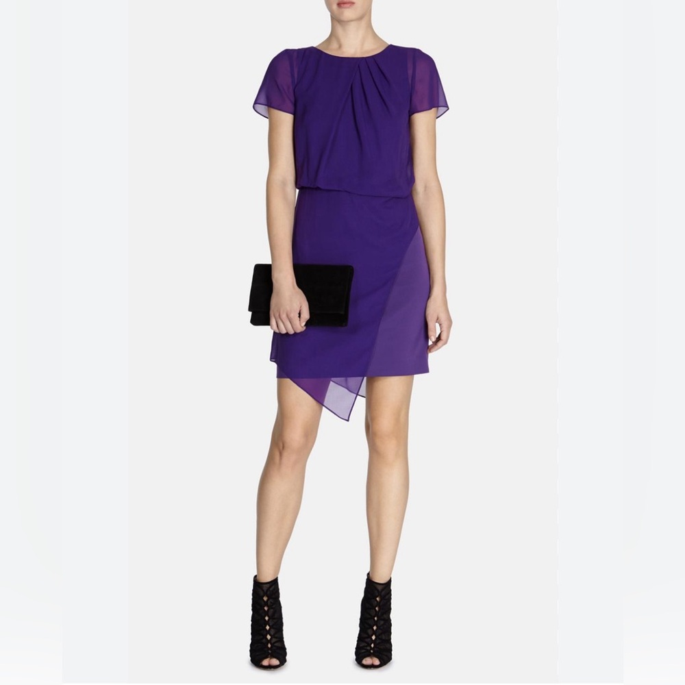Karen Millen Soft Drape Silk Over Stretch Jersey Asymmetric Hem Dress Purple 8